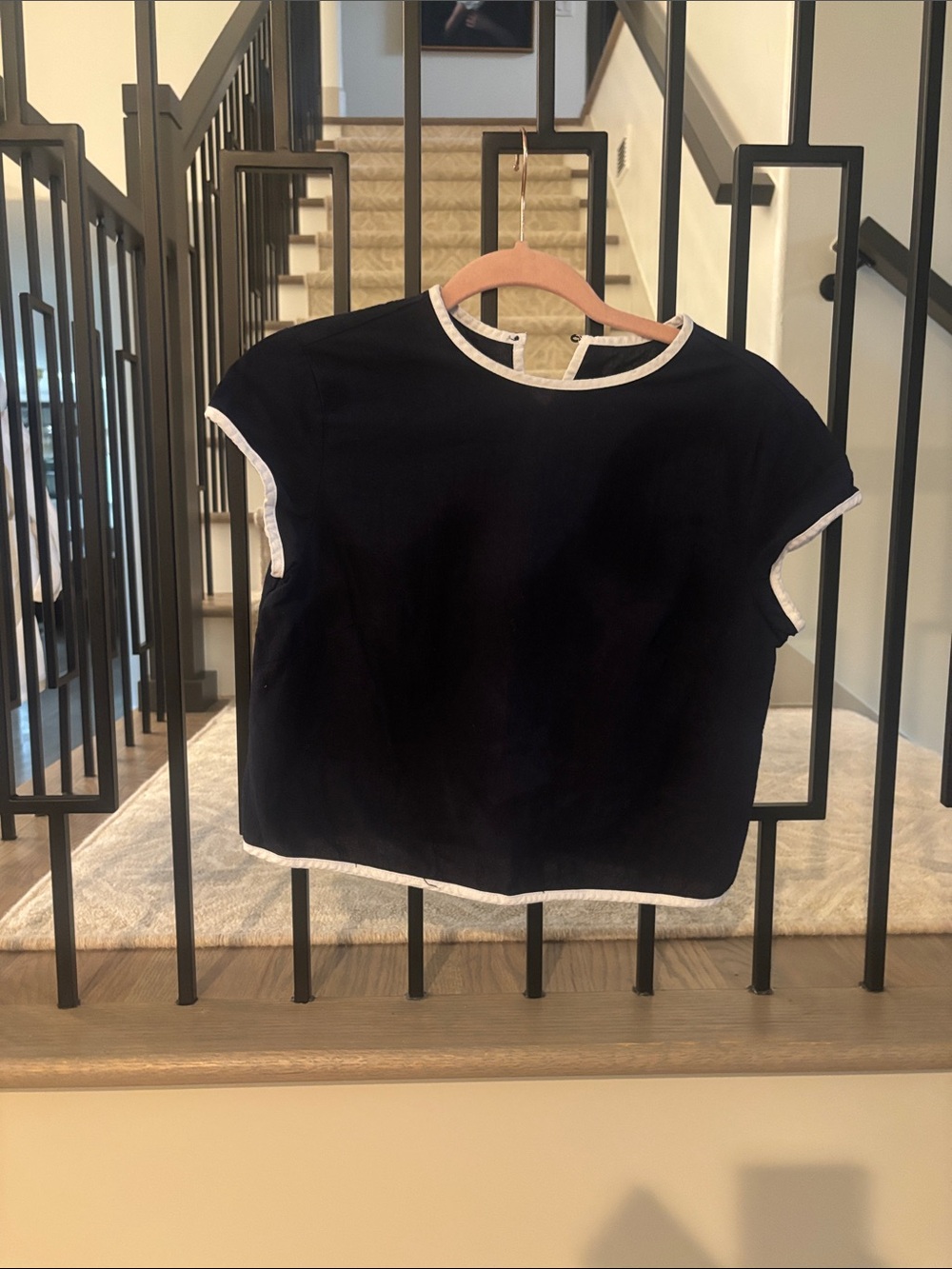 Commense Black Boxy Top with White Trim